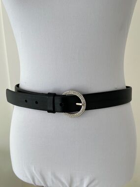 LANDES Belt Italian Leather Made Canada Rhinestone Buckle Business Event Chic